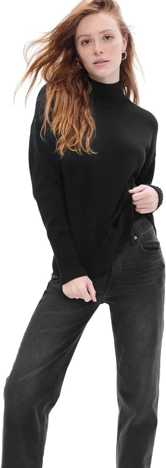 GAP Kadın Pamuklu Balıkçı Yaka Kazak - X-Small Siyah