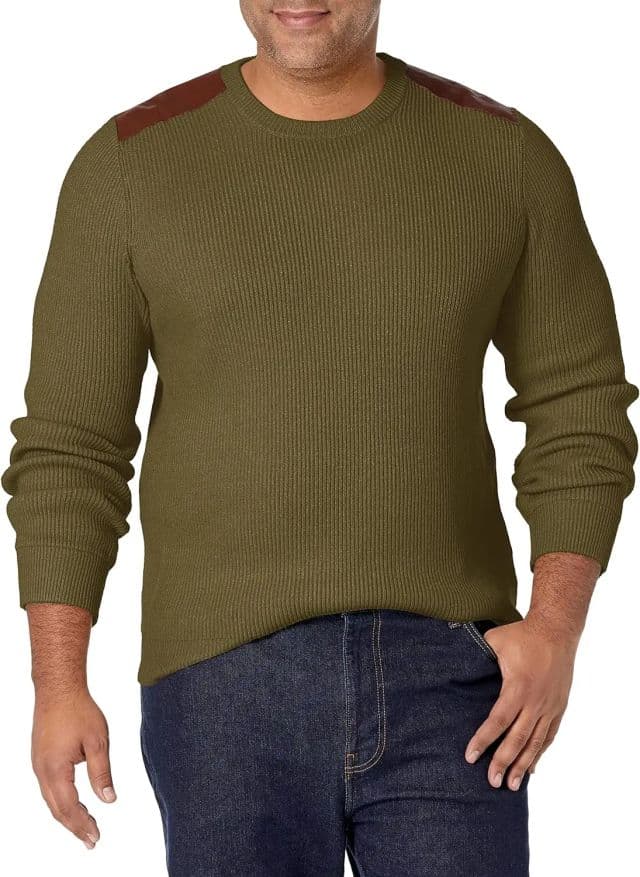 GUESS Erkek Liam Deri Yama Kazak - Medium Army Olive