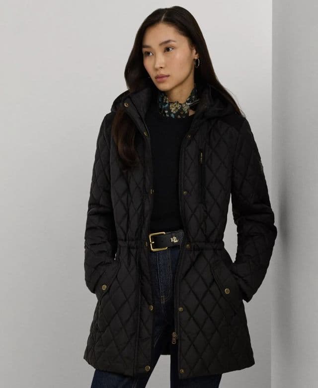 Lauren Ralph Lauren Kadın Küçük Beden Quilted Anorak Kapüşonlu Mont - Black P/S