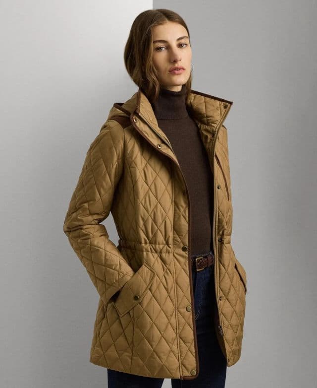 Lauren Ralph Lauren Kadın Küçük Beden Quilted Anorak Kapüşonlu Mont - Classic Camel P/S