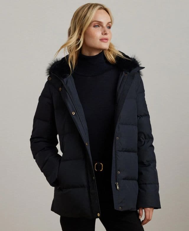 Lauren Ralph Lauren Kadın Faux-Fur Kapüşonlu Şişme Mont - Dk Navy XL
