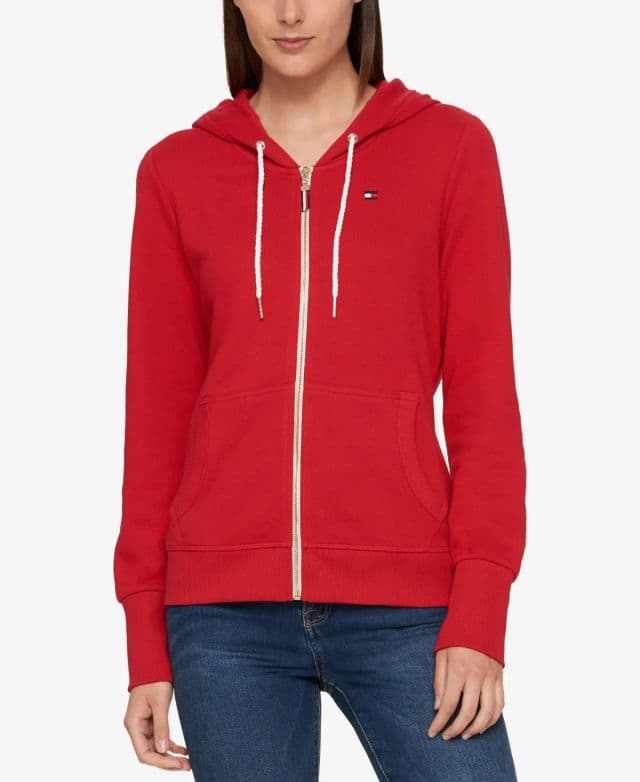 Tommy Hilfiger - Kadın Fransız Terry Kapüşonlu Hoodie - Scarlet XXL