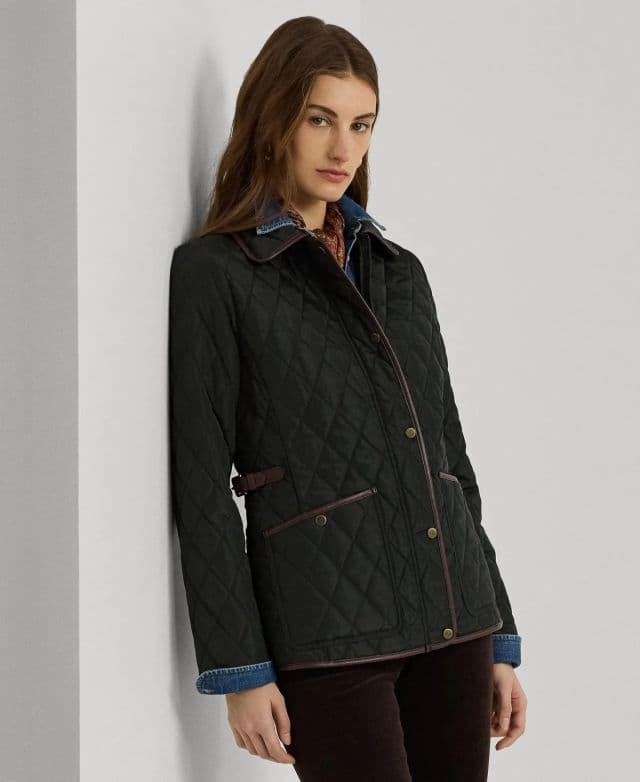 Lauren Ralph Lauren Kadın Quilted Velboa-Lined Mont - 2XL Yeşil