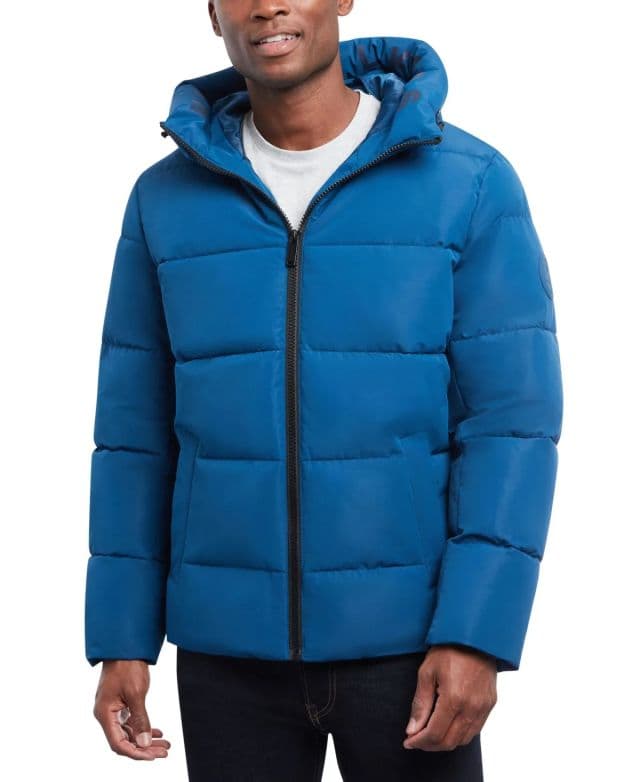 Michael Kors Erkek Quilted Kapüşonlu Şişme Mont - Pacific Blue M