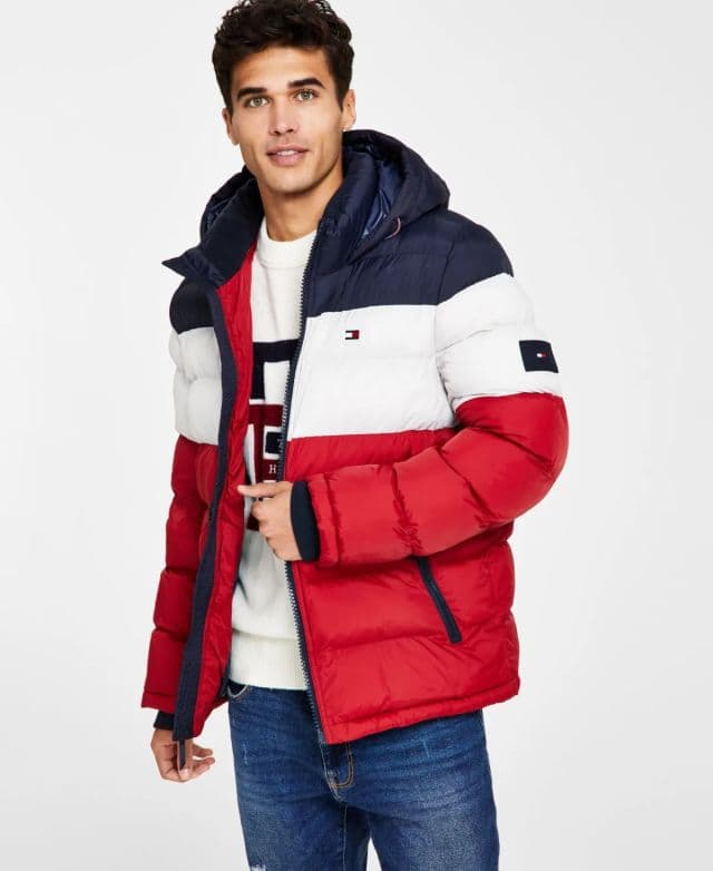 Tommy Hilfiger Erkek Quilted Şişme Mont - Lacivert/Beyaz/Kırmızı L