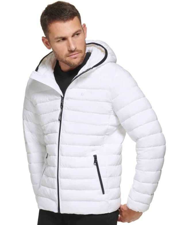 Calvin Klein Erkek Hooded & Quilted Packable Mont - White XL