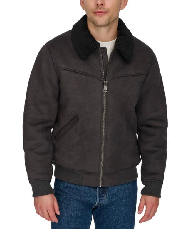 Levi's Erkek Faux-Shearling Full-Zip Bomber Ceket - Siyah S