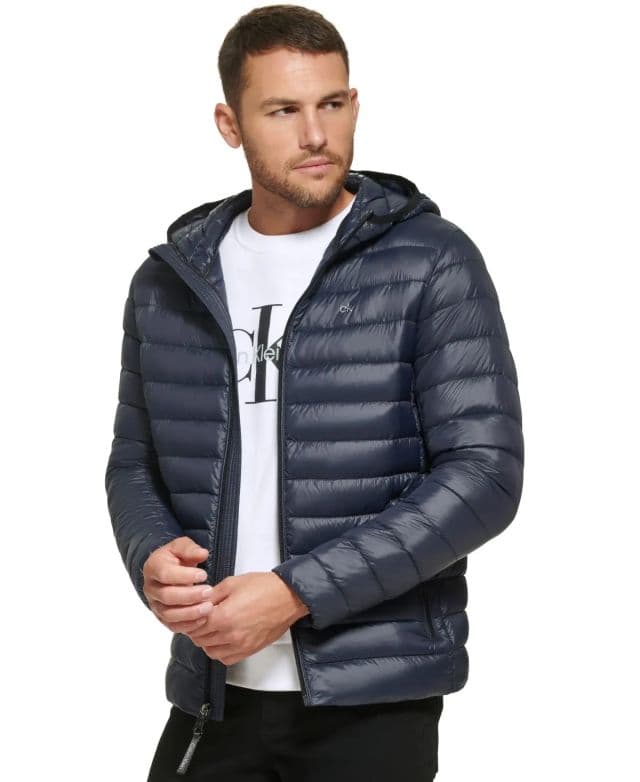 Calvin Klein Erkek Hooded & Quilted Packable Mont - True Navy L
