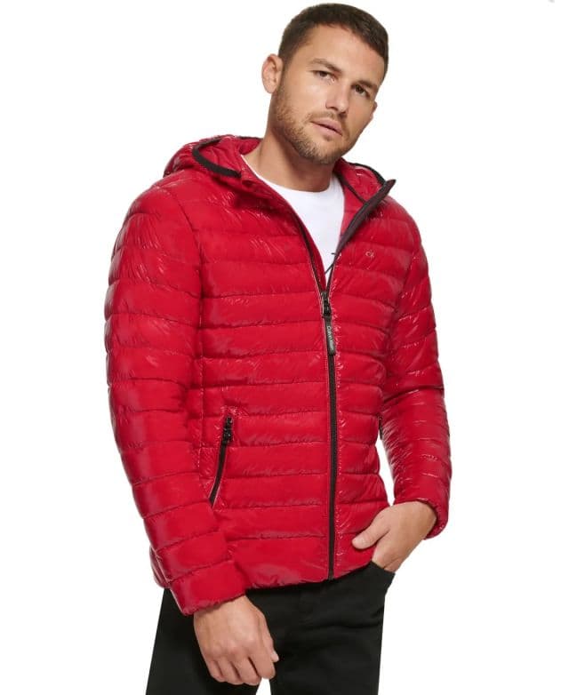 Calvin Klein Erkek Hooded & Quilted Packable Mont - True Red XL
