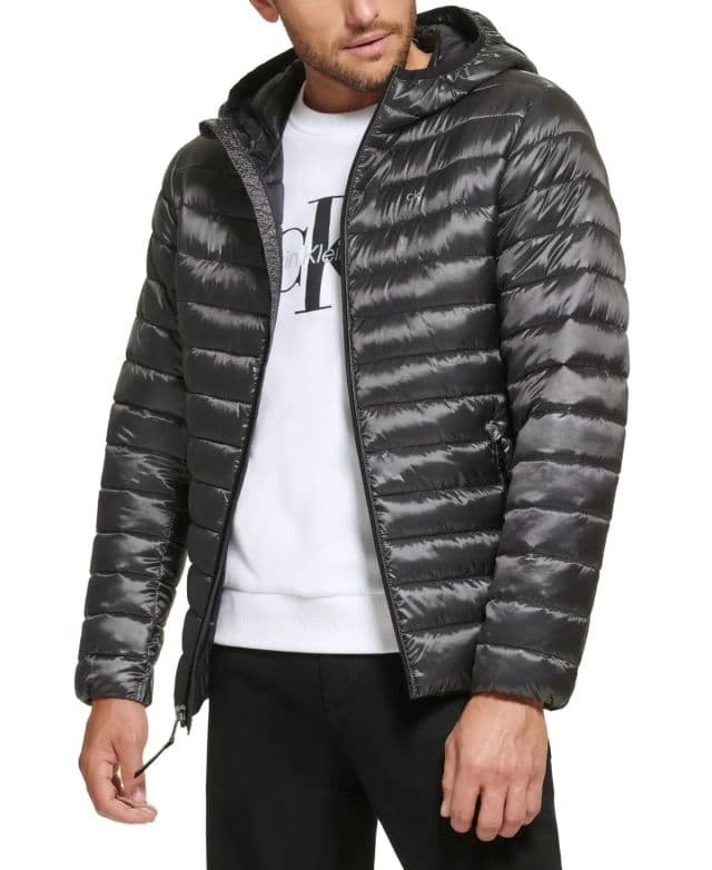 Calvin Klein Erkek Hooded & Quilted Packable Mont - Granite Iridescent XL