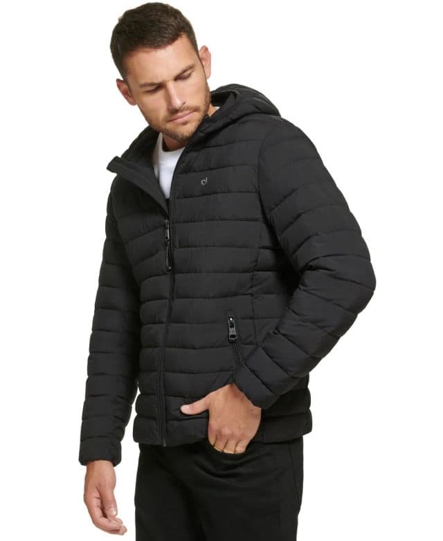 Calvin Klein Erkek Hooded & Quilted Packable Mont - Ebony XL