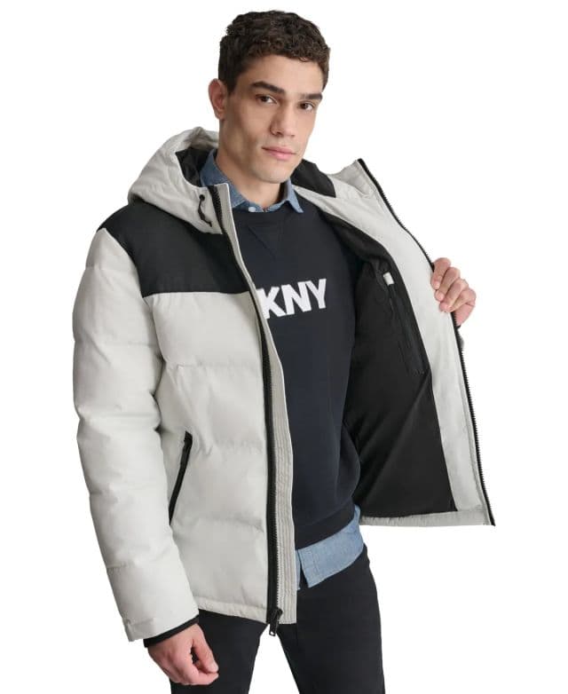 DKNY Erkek Mixed-Media Şişme Mont - Beyaz XL