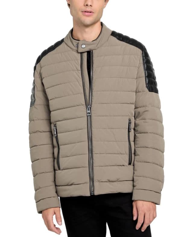 GUESS Erkek Lightweight Quilted Moto Ceket - Walnut Shell S