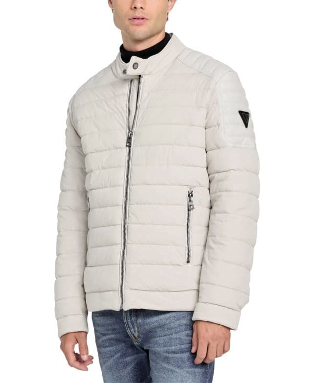 GUESS Erkek Lightweight Quilted Moto Ceket - Birch Bark S