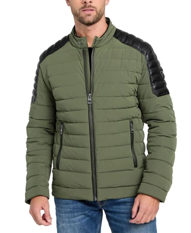 GUESS Erkek Lightweight Quilted Moto Ceket - Olive Morning S