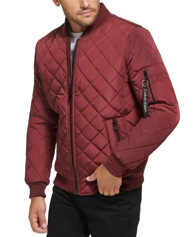 Calvin Klein Erkek Quilted Baseball Ceket - Bordo S