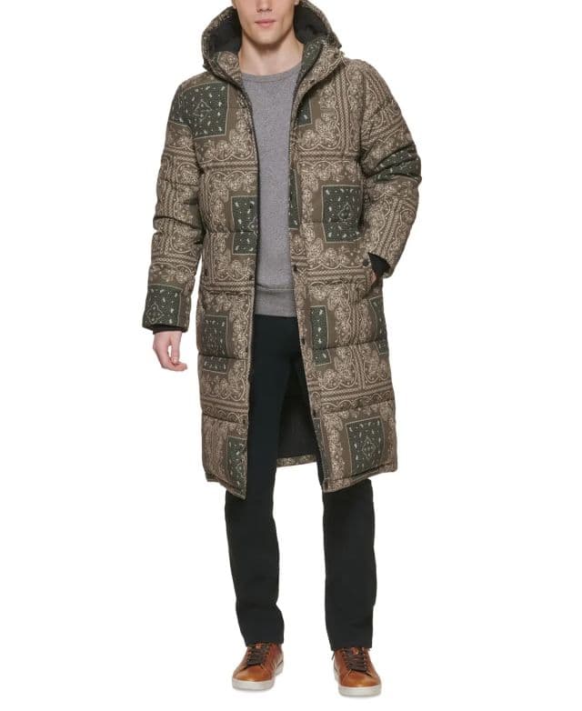 Levi's® Erkek Quilted Extra Long Parka Kaban - Yeşil/Desenli 2XL