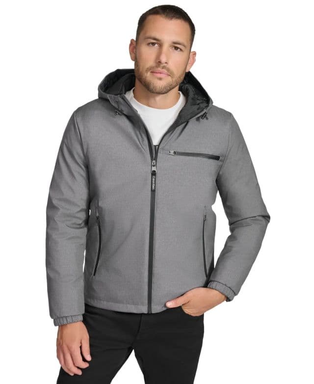 Calvin Klein Erkek Infinite Stretch Water-Resistant Kapüşonlu Ceket - Light Grey Heather 2XL