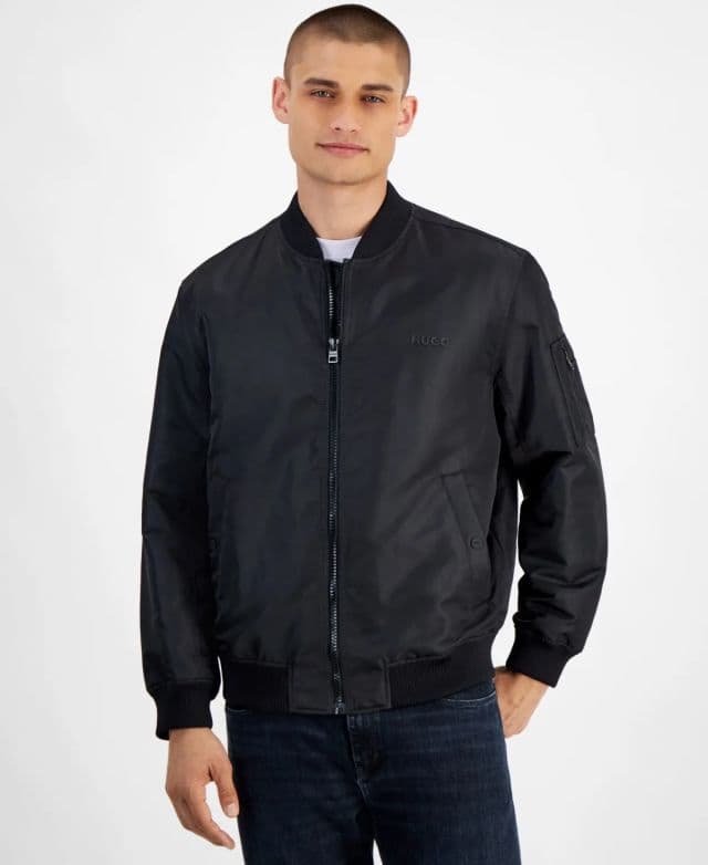 Hugo Boss Erkek Baken2435 Slim-Fit Satin Bomber Ceket - Siyah 2XL