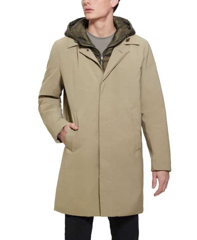 GUESS Erkek Colin Raincoat with Removable Nylon Kapüşonlu Yağmurluk - Bej M