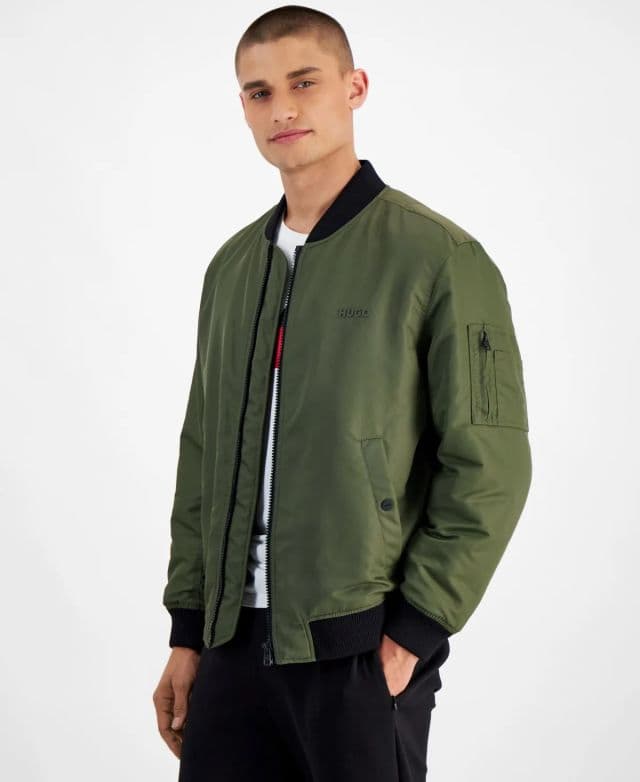 Hugo Boss Erkek Baken2435 Slim-Fit Satin Bomber Ceket - Yeşil 2XL