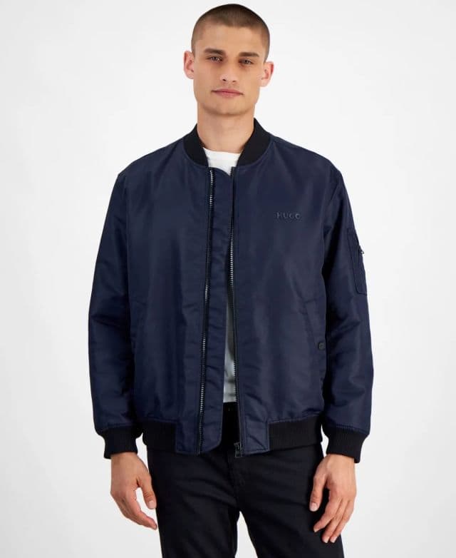 Hugo Boss Erkek Baken2435 Slim-Fit Satin Bomber Ceket - Lacivert 2XL