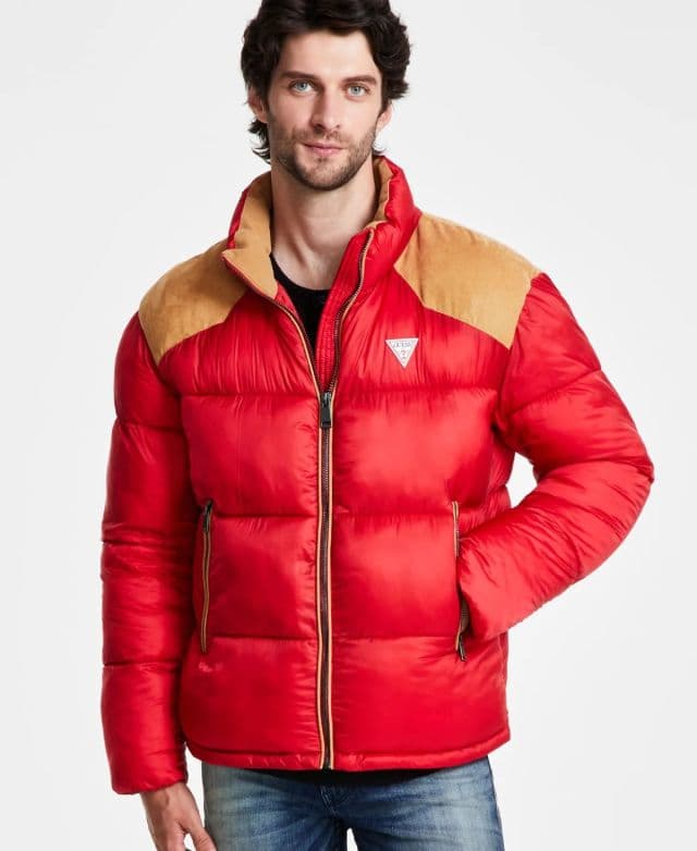 GUESS - Erkek Larry Fabric Şişme Mont - Kırmızı S