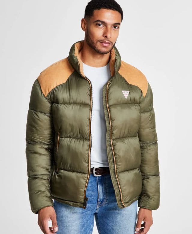 GUESS - Erkek Larry Fabric Şişme Mont - Yeşil S