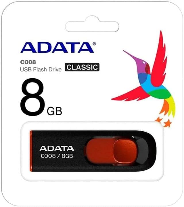 ADATA C008 8GB USB 2.0 Geri Çekilebilir Kapaksız Flash Bellek - 8 GB Siyah