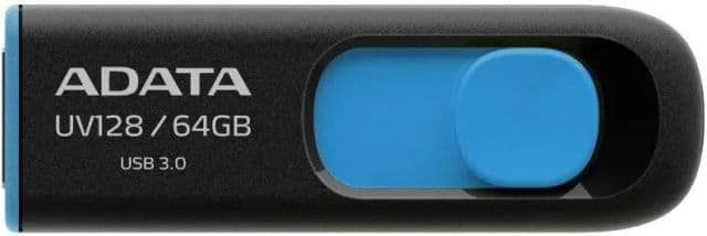ADATA UV128 64 GB USB 3.0 Geri Çekilebilir Kapaksız Flash Sürücü - 64 GB Mavi/Siyah