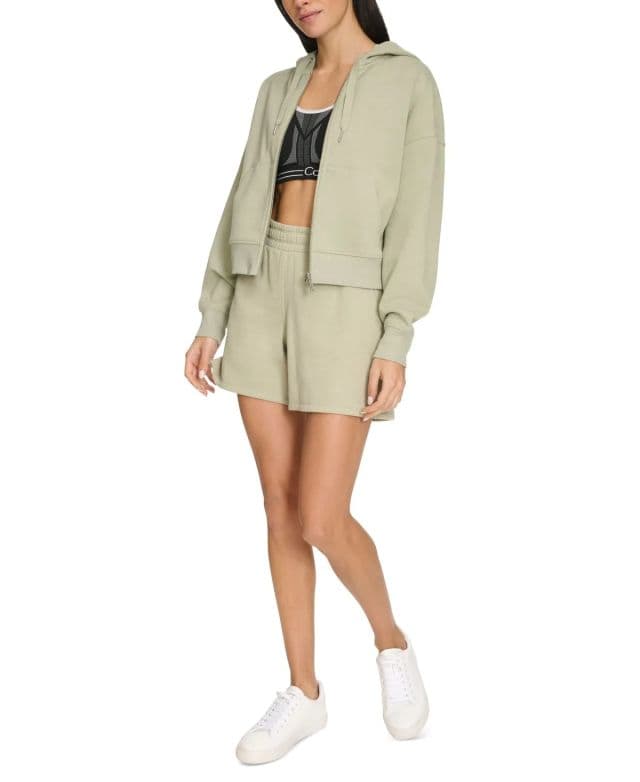 Calvin Klein Kadın Fermuarlı Uzun Kollu Kapüşonlu Sweatshirt - Yeşil S