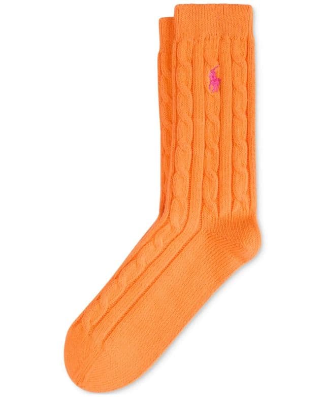 Polo Ralph Lauren Kadın Kablo Örgü Çorapları - Turuncu 39-41