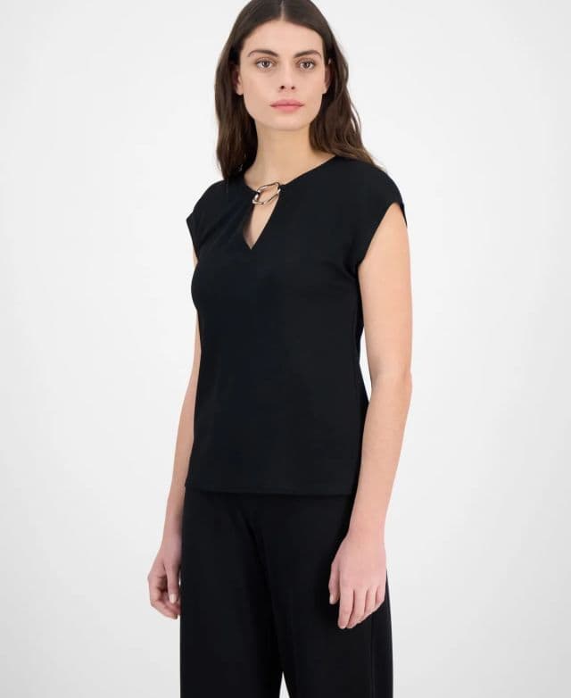 Anne Klein Kadın Anahtar Deliği Süslemeli  Bluz - Siyah 2XS