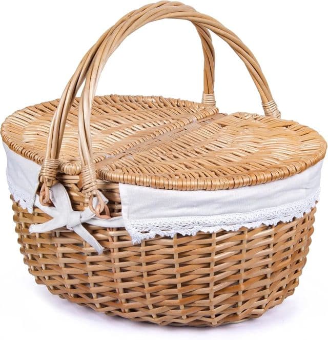Rurality Dokuma Gövdeli Kapaklı Hasır Piknik Sepeti  - Solid Beyaz