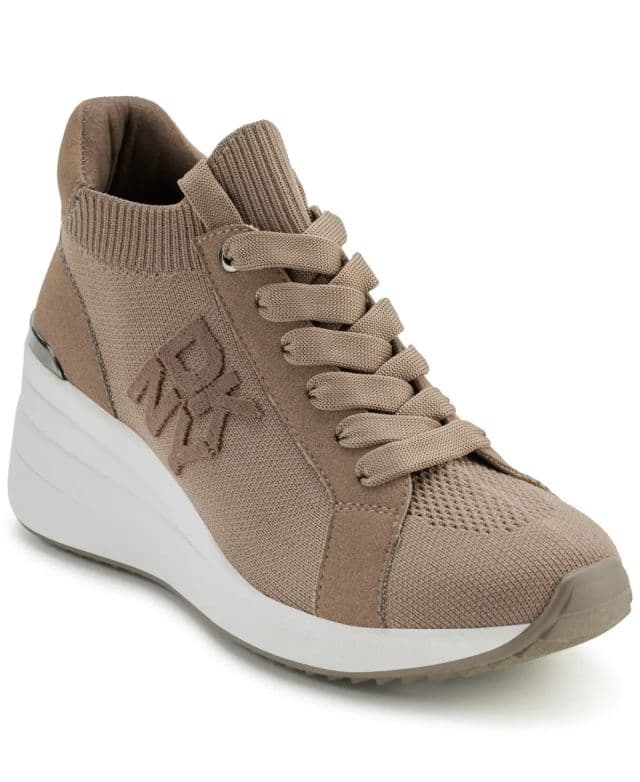 DKNY Kadın Kasia Lace-Up Wedge Sneaker - Kahverengi 37.5