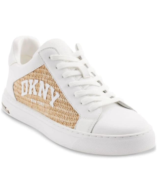 DKNY Kadın Abeni Arch Raffia Logo Low-Top Sneakers - Beyaz/Krem Rengi 35