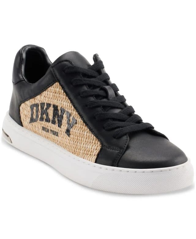 DKNY Kadın Abeni Arch Raffia Logo Low-Top Sneakers - Siyah/Krem Rengi 35