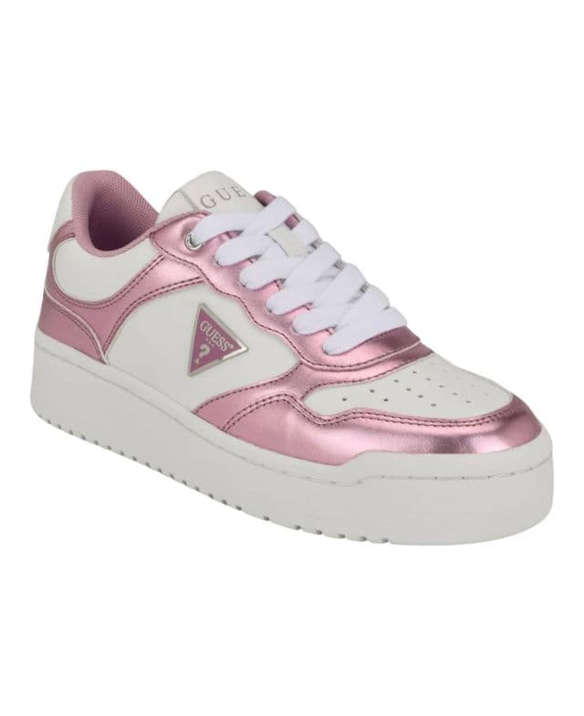 GUESS Kadın Miram Platform Lace-Up Court Sneaker - Beyaz/Pembe 42