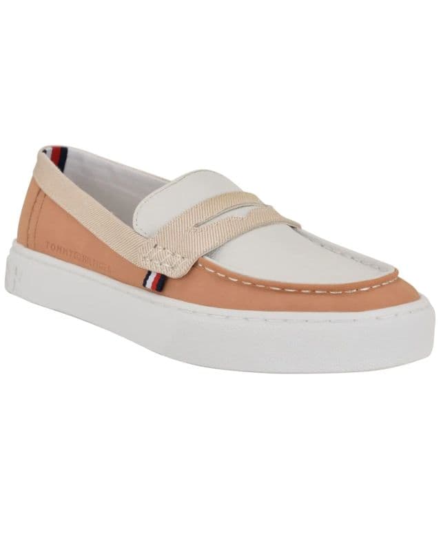 Tommy Hilfiger Kadın Walees Sporty Slip-On Penny Loafer Ayakkabı - Beyaz/Kahverengi 36