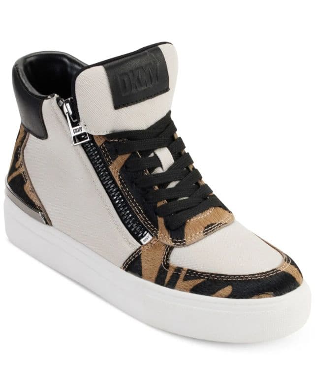 DKNY Kadın Cindell Lace-Up Fermuarlı High Top Sneaker - Siyah/Beyaz 35.5