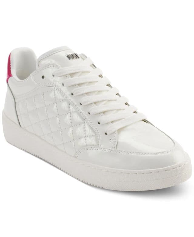 DKNY Kadın Oriel Quilted Lace-Up Low-Top Sneaker - Beyaz/Kırmızı Topuk 40.5