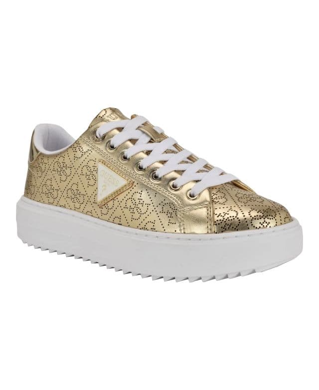GUESS Kadın Denesa Treaded Platform Lace-Up Sneaker - Gold 36.5
