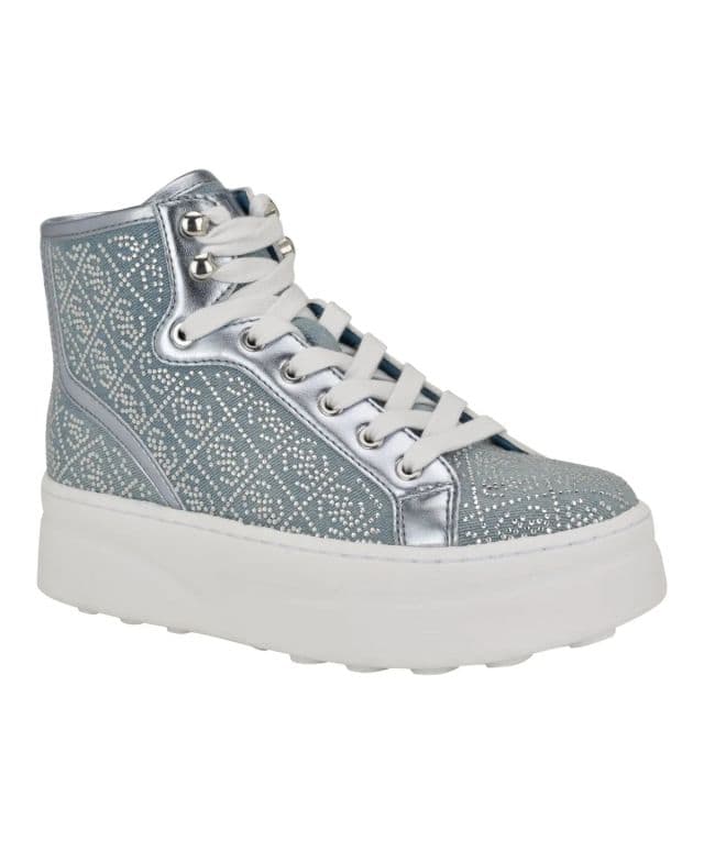 GUESS Kadın Queenly Rhinestone Embellished Yüksek Topuk Sneaker - Mavi 37