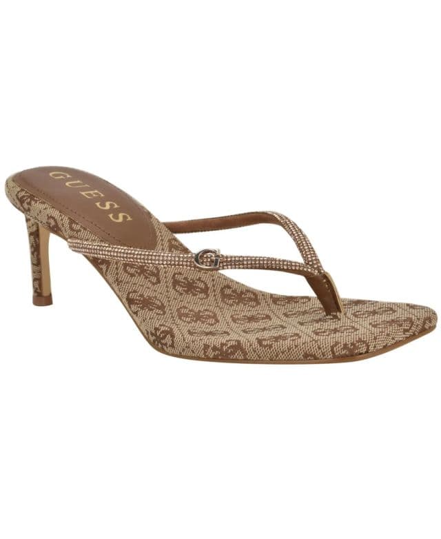 GUESS Kadın Mayan Rhinestone Thong Kitten Topuklu Ayakkabı - Gold/Kahverengi 39.5