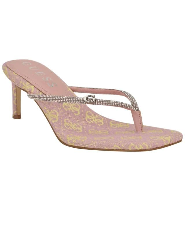 GUESS Kadın Mayan Rhinestone Thong Kitten Topuklu Ayakkabı - Pembe 39.5