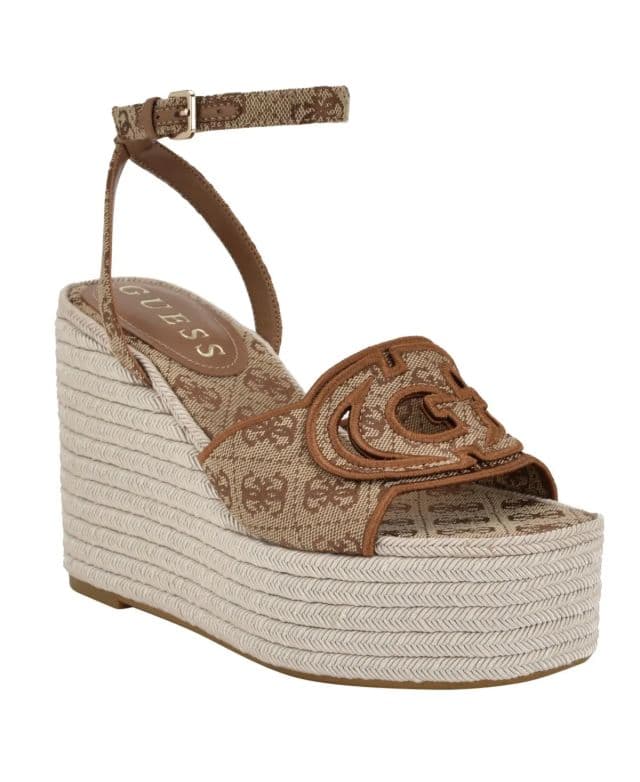 GUESS Kadın Tanveey Quattro G Cut-Out Topuklu Espadril Kama Sandalet - Kahverengi 35