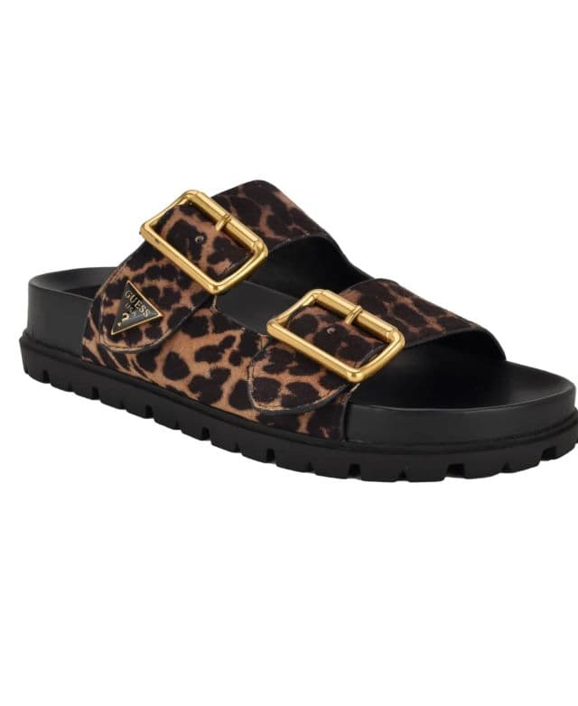 GUESS Kadın Bağcıklı Çift Tokalı Ayak Tabanlı Terlik - Leopar 35