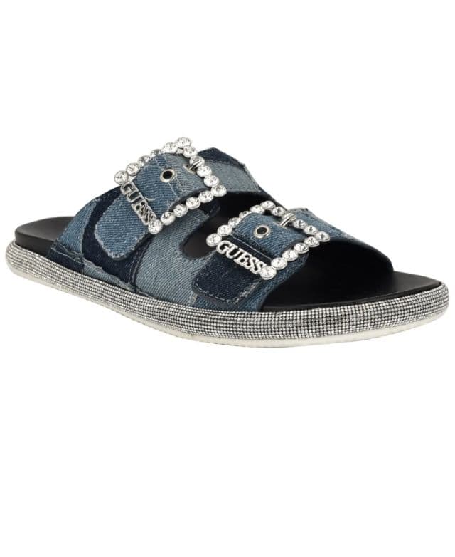 GUESS Kadın Funzya Süslemeli Çift Bantlı Ayak Tabanlı Terlik - Denim Mavi 42
