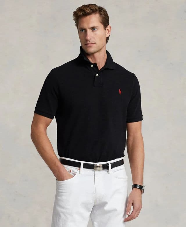 Polo Ralph Lauren Erkek Klasik Fit Mesh Polo Tişört - Siyah/Kırmızı Logo XS