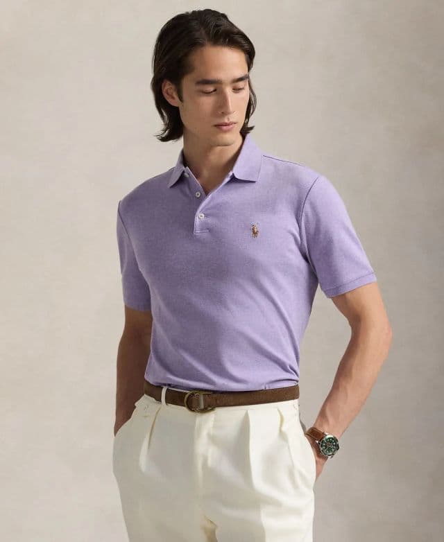 Polo Ralph Lauren Erkek Custom Slim Fit Soft Pamuklu Polo Tişört - Mor XS